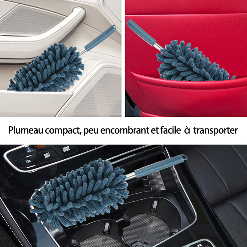 Mini plumeau pour le dépoussiérage de la maison et de la voiture, nettoie les interstices, compact et peu encombrant, manche télescopique